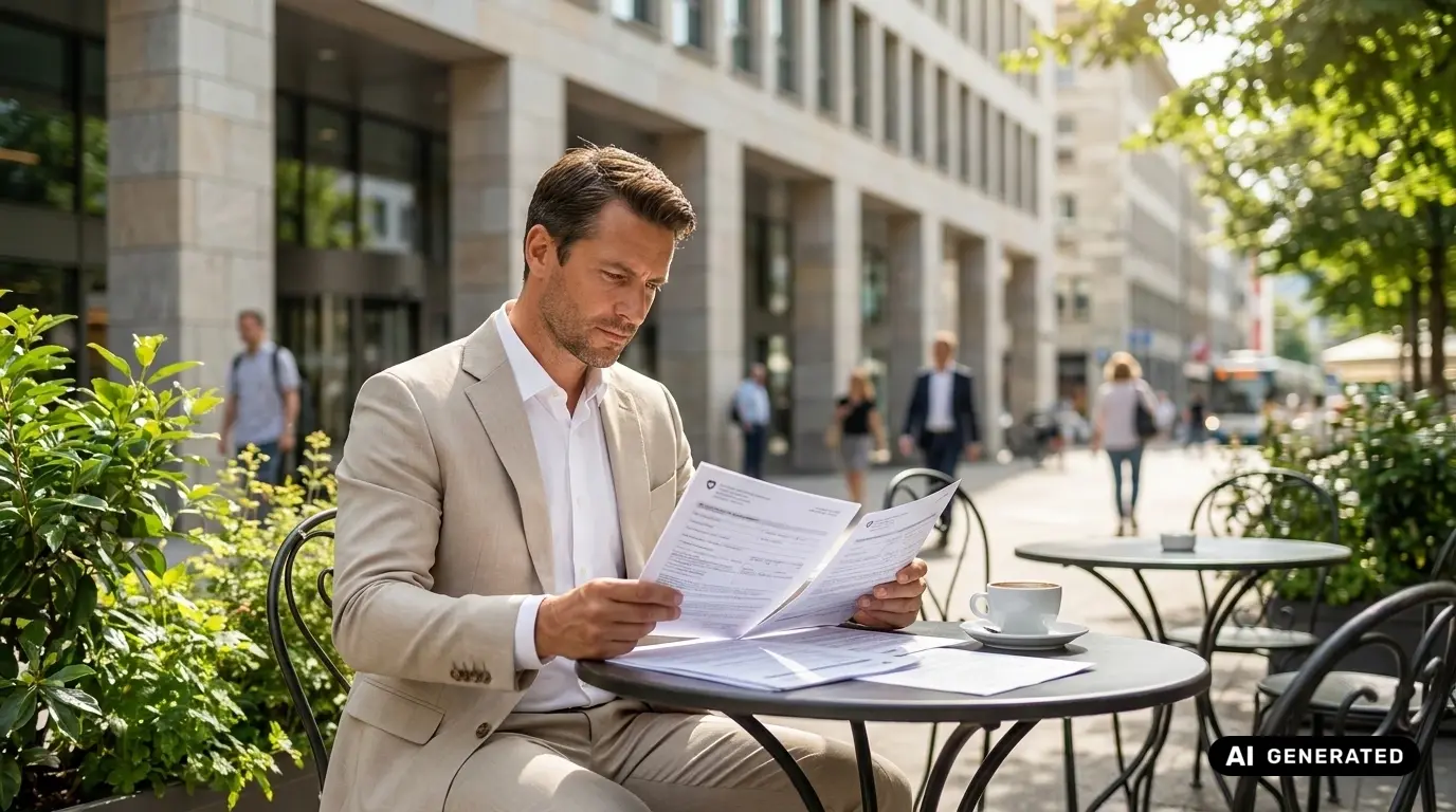 Grenzgängerzentrum 42 Ein Mann prüft Unterlagen zu Arbeit und Finanzen